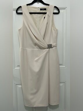 Ralph Lauren Sleeveless Wrap-Front Midi Dress in Soft Cream